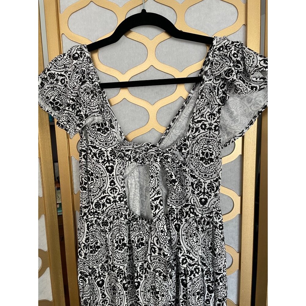Boden Size 4 NEW Black & White Geo Print Deep V-Neck Tie Back Jersey Maxi Dress - Picture 3 of 16
